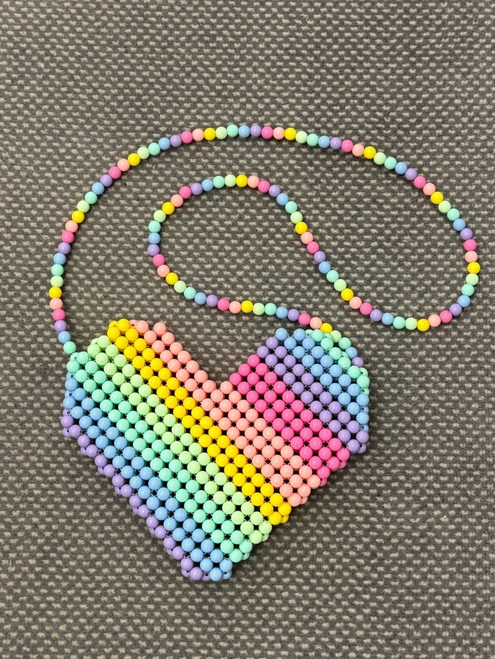 Pastel Rainbow Heart Beaded Bag